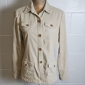 Soft Fine Waled Stretchy Corduroy Tan Utility Safari Shacket Jacket